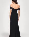Blondie Nites "Taylor" Scuba Crepe Off the Shoulder Satin Sleeves Floor Length Dress