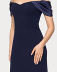 Blondie Nites "Taylor" Scuba Crepe Off the Shoulder Satin Sleeves Floor Length Dress