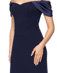 Blondie Nites "Taylor" Scuba Crepe Off the Shoulder Satin Sleeves Floor Length Dress
