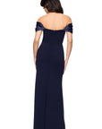 Blondie Nites "Taylor" Scuba Crepe Off the Shoulder Satin Sleeves Floor Length Dress