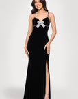 "Layla" Velvet Bow Embellished Sleeveless Floor Length Dress