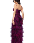 "Jonnie" Printed Mesh Ruffle Floor Length Dress