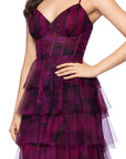 "Jonnie" Printed Mesh Ruffle Floor Length Dress