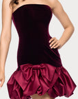 Blondie Nites "Karina" Velvet Strapless Satin Bubble Skirt Short Dress