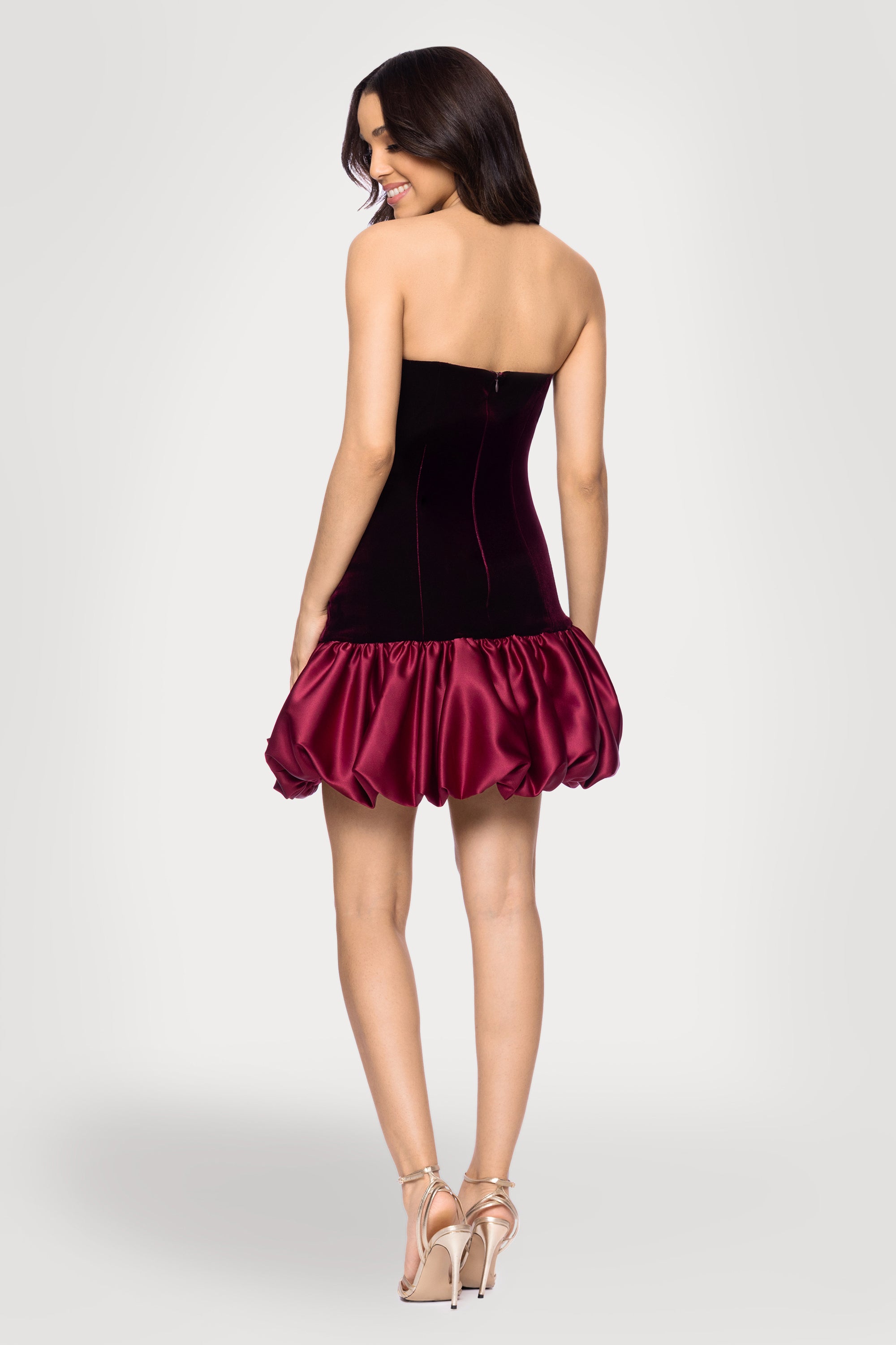 "Karina" Velvet Strapless Satin Bubble Skirt Short Dress