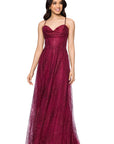 "Rory" Glitter Mesh Draped Sweetheart Neckline Floor Length Dress