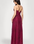 "Rory" Glitter Mesh Draped Sweetheart Neckline Floor Length Dress