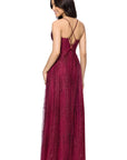 "Rory" Glitter Mesh Draped Sweetheart Neckline Floor Length Dress