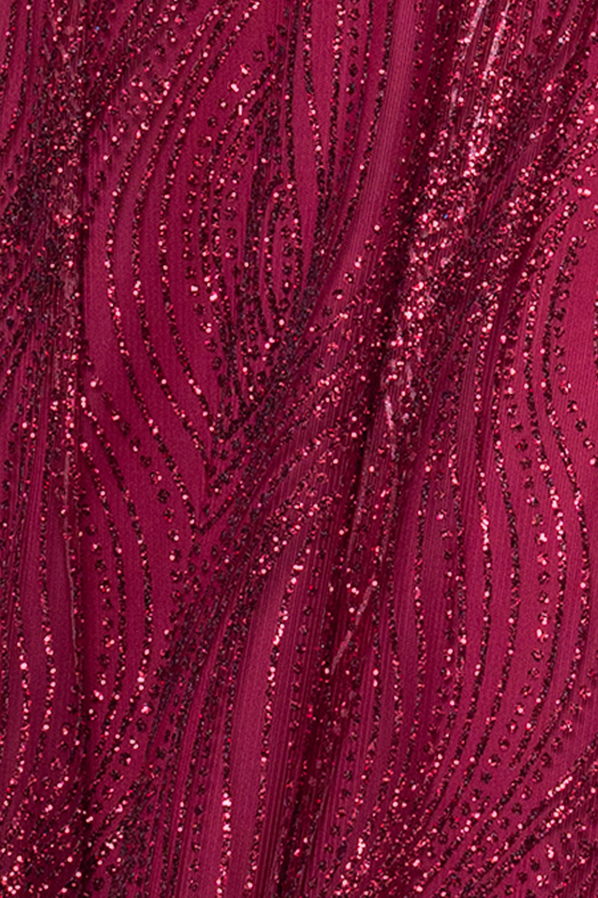 "Rory" Glitter Mesh Draped Sweetheart Neckline Floor Length Dress