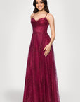 "Rory" Glitter Mesh Draped Sweetheart Neckline Floor Length Dress