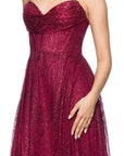 "Rory" Glitter Mesh Draped Sweetheart Neckline Floor Length Dress