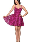 "Maddison" Glitter Mesh Sweetheart Neck Short Dress