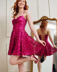 "Maddison" Glitter Mesh Sweetheart Neck Short Dress