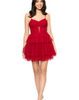 "Joanie" Mesh Corset Ruffle Short Dress