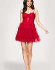 "Joanie" Mesh Corset Ruffle Short Dress