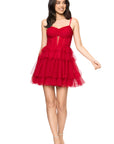 "Joanie" Mesh Corset Ruffle Short Dress