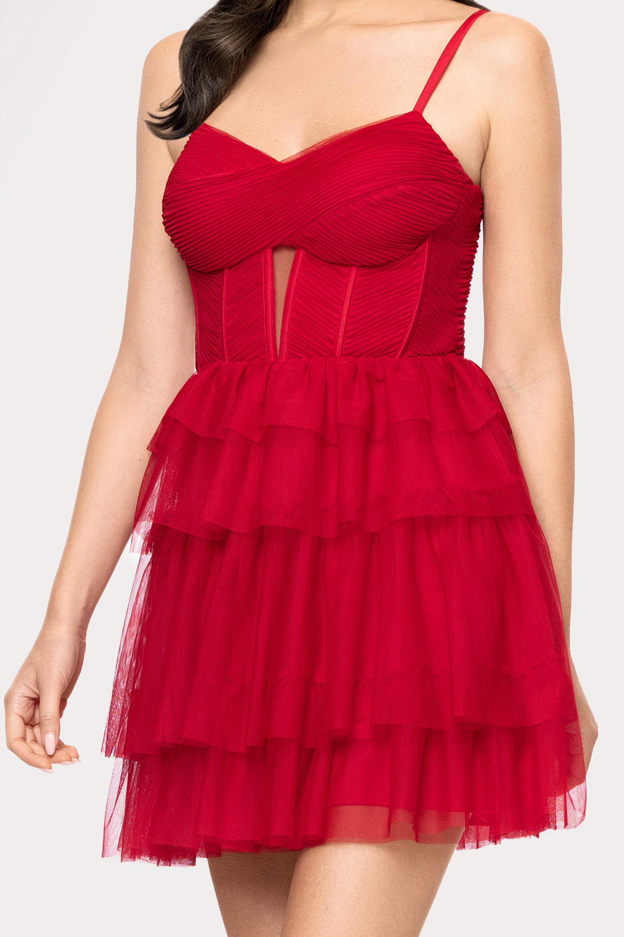 "Joanie" Mesh Corset Ruffle Short Dress