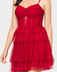 "Joanie" Mesh Corset Ruffle Short Dress