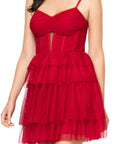 "Joanie" Mesh Corset Ruffle Short Dress