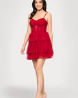 "Joanie" Mesh Corset Ruffle Short Dress