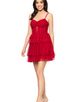 "Joanie" Mesh Corset Ruffle Short Dress