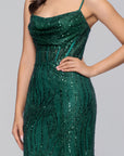 "Tracy" Glitter Drape Neck Floor Length Dress