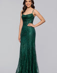 "Tracy" Glitter Drape Neck Floor Length Dress