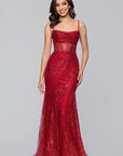"Tracy" Glitter Drape Neck Floor Length Dress