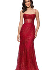 "Tracy" Glitter Drape Neck Floor Length Dress