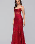 "Tracy" Glitter Drape Neck Floor Length Dress