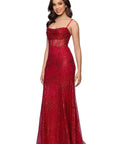 "Tracy" Glitter Drape Neck Floor Length Dress