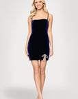 Blondie Nites "Beatrice" Velvet Spaghetti Strap Rhinestone Bow Embellished Short Dress