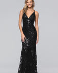 "Brielle" Sequin V-Neck Floor Length Dress