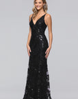"Brielle" Sequin V-Neck Floor Length Dress