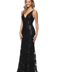 "Brielle" Sequin V-Neck Floor Length Dress
