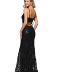 "Brielle" Sequin V-Neck Floor Length Dress