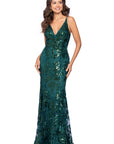 "Brielle" Sequin V-Neck Floor Length Dress