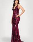 "Brielle" Sequin V-Neck Floor Length Dress