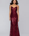 "Leona" Sequin Spaghetti Strap Floor Length Dress