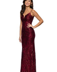 "Leona" Sequin Spaghetti Strap Floor Length Dress