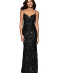 "Roxanna" Sequin Rose Pattern Floor Length Dress