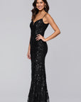 "Roxanna" Sequin Rose Pattern Floor Length Dress