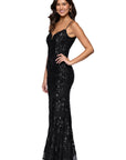 "Roxanna" Sequin Rose Pattern Floor Length Dress