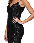 "Roxanna" Sequin Rose Pattern Floor Length Dress
