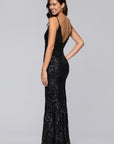 "Roxanna" Sequin Rose Pattern Floor Length Dress