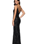 "Roxanna" Sequin Rose Pattern Floor Length Dress