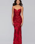 "Roxanna" Sequin Rose Pattern Floor Length Dress