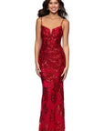 "Roxanna" Sequin Rose Pattern Floor Length Dress