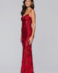 "Roxanna" Sequin Rose Pattern Floor Length Dress