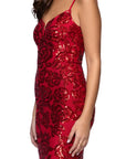 "Roxanna" Sequin Rose Pattern Floor Length Dress